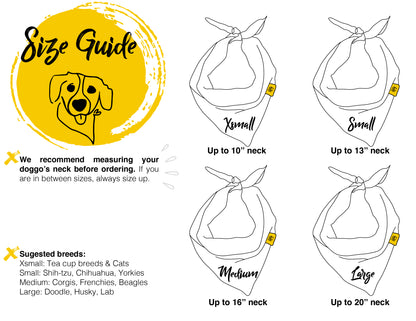 Yellow Bandanas | Size Guide | Dog Bandanas | Aesthetic Doggo | by The Doggo