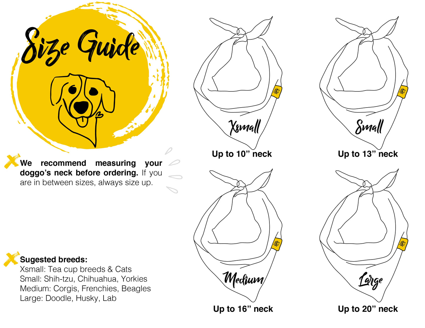 Dog Bandanas Size Chart by The Doggo