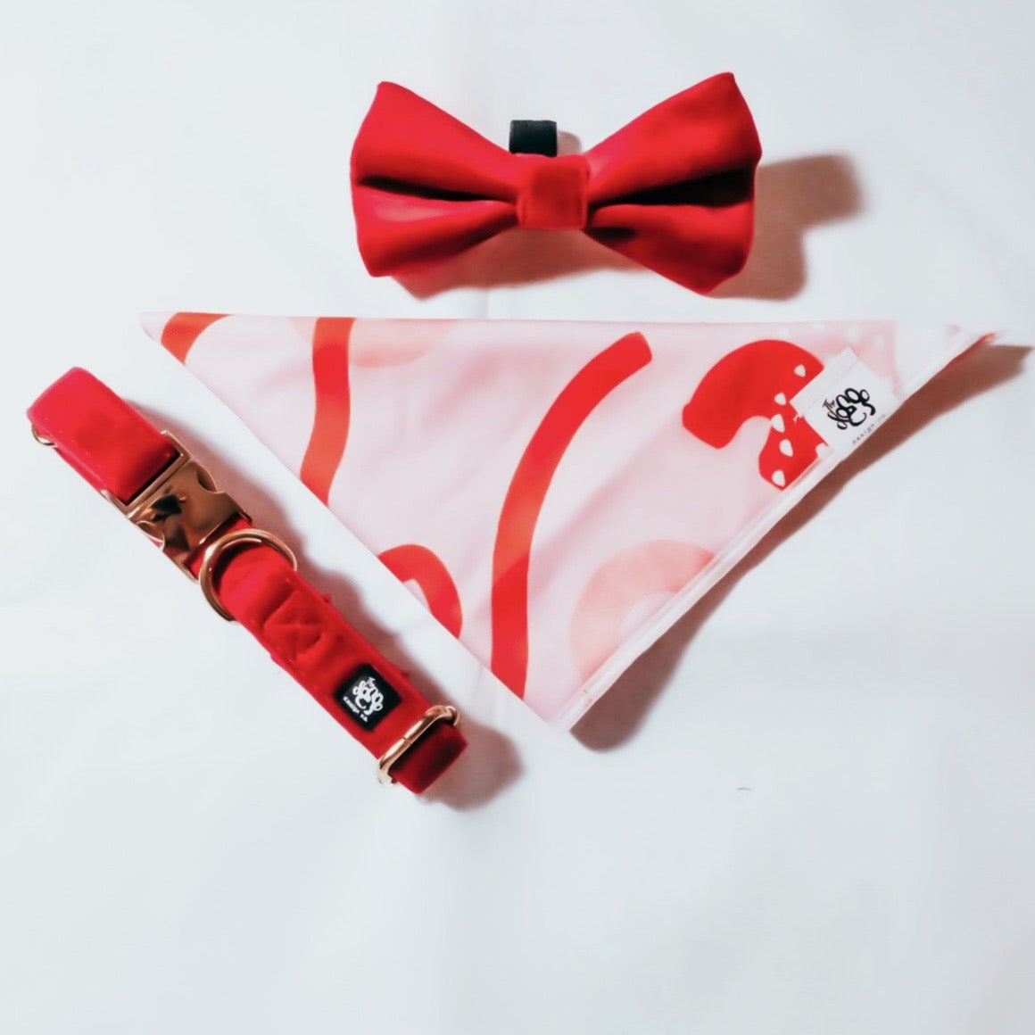 Pink and red dog collar bandana set by The Doggo